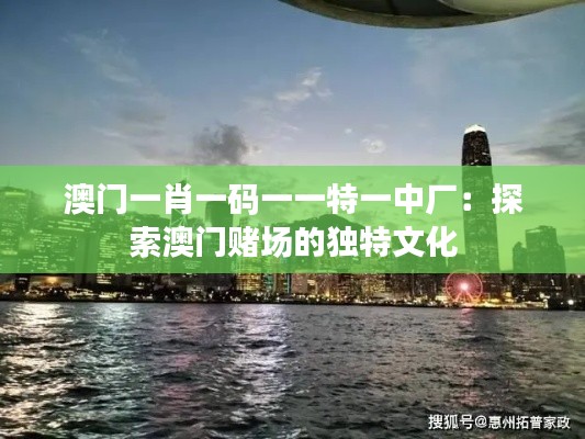澳门一肖一码一一特一中厂：探索澳门赌场的独特文化