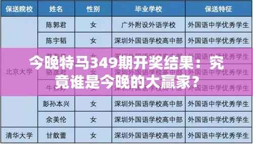 今晚特马349期开奖结果:究竟谁是今晚的大赢家?