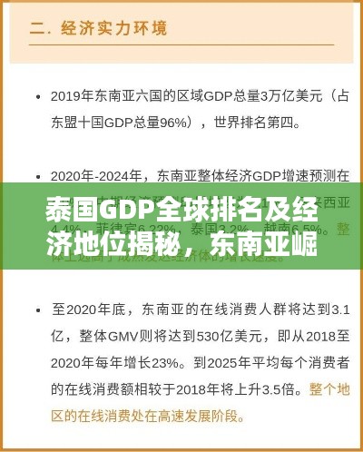 泰国GDP全球排名及经济地位揭秘，东南亚崛起之星
